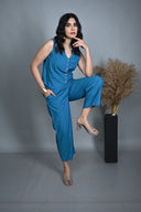Teal Handloom Cotton Sleeveless Co-ord Set (set of 2)