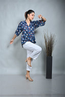 Indigo Hand Embroidered & Hand Block Printed Antifit Top