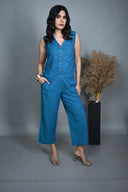 Teal Handloom Cotton Sleeveless Co-ord Set (set of 2)