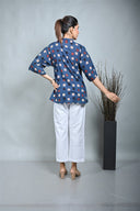 Indigo Hand Embroidered & Hand Block Printed Antifit Top