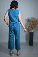 Teal Handloom Cotton Sleeveless Co-ord Set (set of 2)