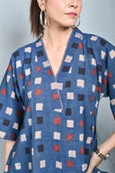 Indigo Hand Embroidered & Hand Block Printed Antifit Top