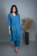Teal Hand Embroidered Handloom Cotton Kurta Set (set of 2)