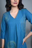 Teal Hand Embroidered Handloom Cotton Kurta Set (set of 2)