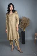 Gold All-Over Hand Embroidered Silk Slub Kurta Set (set of 2)
