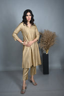 Gold All-Over Hand Embroidered Silk Slub Kurta Set (set of 2)