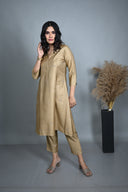 Gold All-Over Hand Embroidered Silk Slub Kurta Set (set of 2)