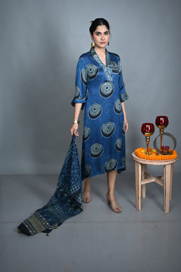 Sapphire Blue Modal Silk V-Neck Dress