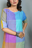 Purple-Blue Pastel Checks Handloom Cotton Antifit Kurta Set (set of 2)