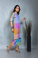 Purple-Blue Pastel Checks Handloom Cotton Antifit Kurta Set (set of 2)