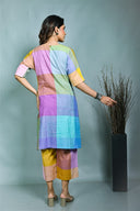 Purple-Blue Pastel Checks Handloom Cotton Antifit Kurta Set (set of 2)