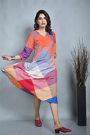 Red-White-Grey Checks Handloom Cotton Bias Dress