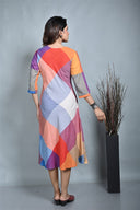 Red-White-Grey Checks Handloom Cotton Bias Dress
