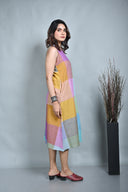 Purple-Blue Pastel Checks Handloom Cotton Halter Neck Dress