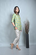 Lime Chanderi Silk Block Print Tunic