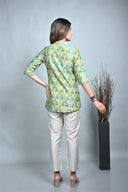 Lime Chanderi Silk Block Print Tunic