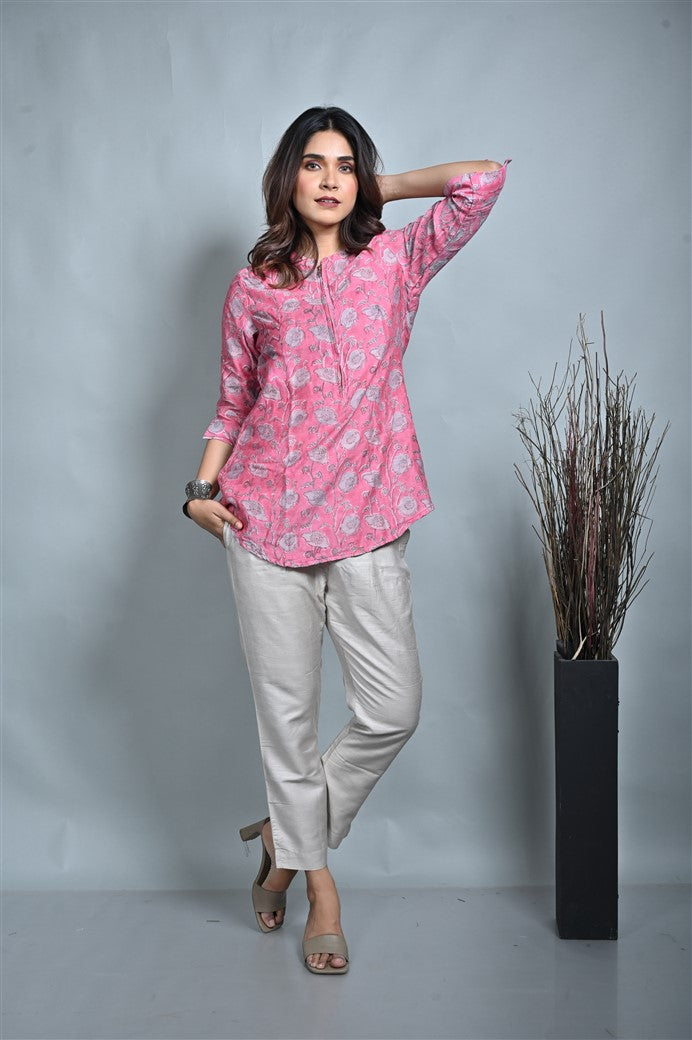 Pink Chanderi Zipper Top