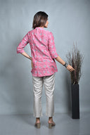 Pink Chanderi Silk Block Print Tunic