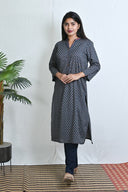 Indigo Ajrakh Hand Block Printed Straight Cut Kurta