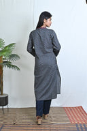 Indigo Ajrakh Hand Block Printed Straight Cut Kurta