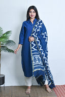 Blue Hand Embroidered Cotton Straight Cut Shirt Collar Kurta