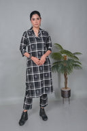 Black Checkered Hand Embroidered Cotton Kurta Set (set of 2)