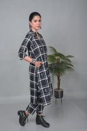 Black Checkered Hand Embroidered Cotton Kurta Set (set of 2)
