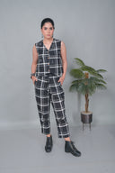 Black Checkered Hand Embroidered Cotton Sleeveless Co-ord Set (set of 2)