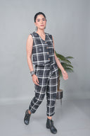 Black Checkered Hand Embroidered Cotton Sleeveless Co-ord Set (set of 2)