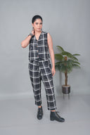Black Checkered Hand Embroidered Cotton Sleeveless Co-ord Set (set of 2)