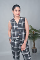 Black Checkered Hand Embroidered Cotton Sleeveless Co-ord Set (set of 2)