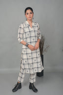 White Checkered Hand Embroidered Cotton Kurta Set (set of 2)