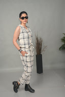 White Checkered Hand Embroidered Cotton Sleeveless Co-ord Set (set of 2)