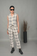 White Checkered Hand Embroidered Cotton Sleeveless Co-ord Set (set of 2)