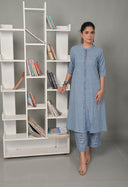 Blue Striped Handloom Cotton Front Open Dress
