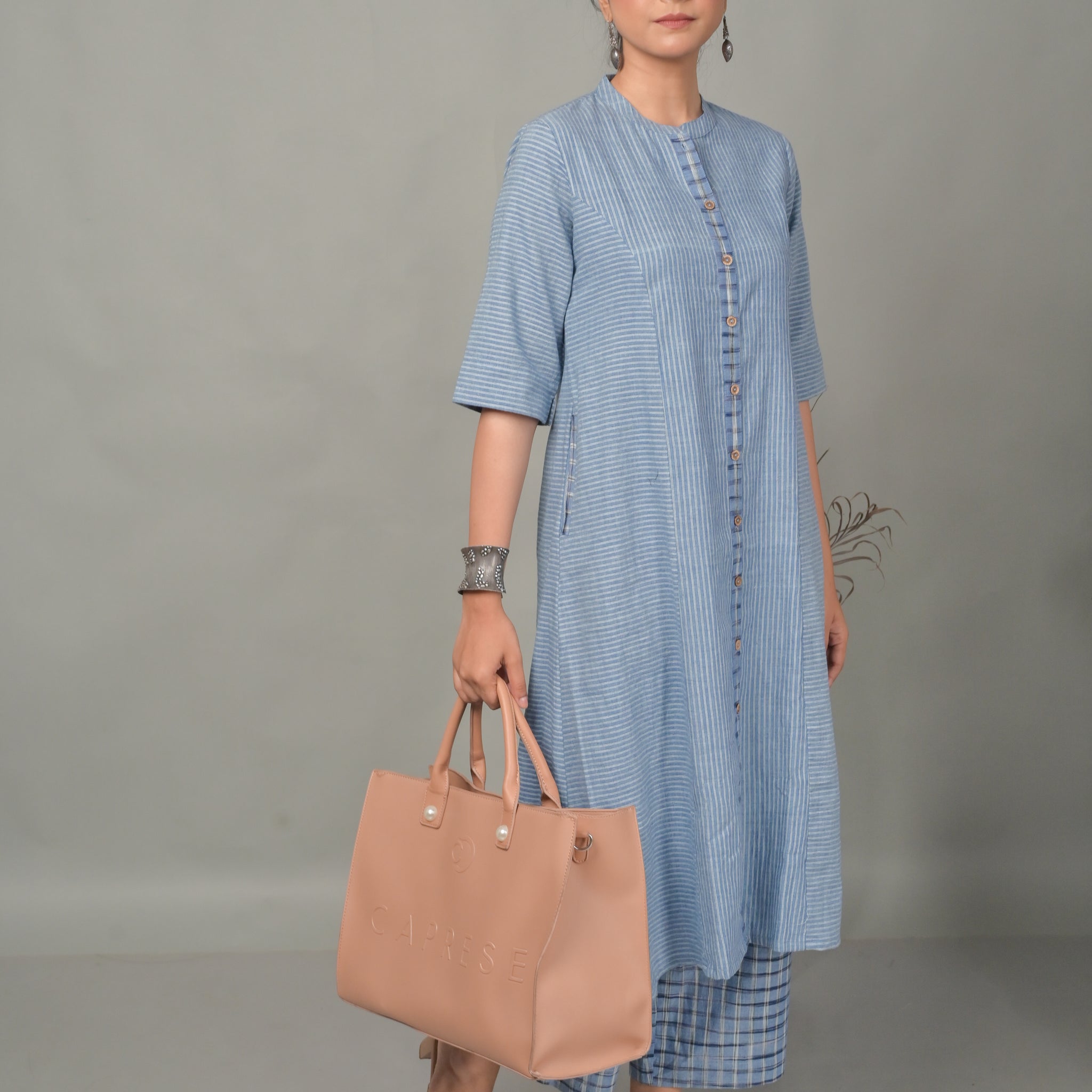 Blue Stripe Handwoven Co-ord Set (Set of 2)