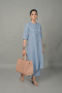Blue Striped Handloom Cotton Kurta Set (set of 2)