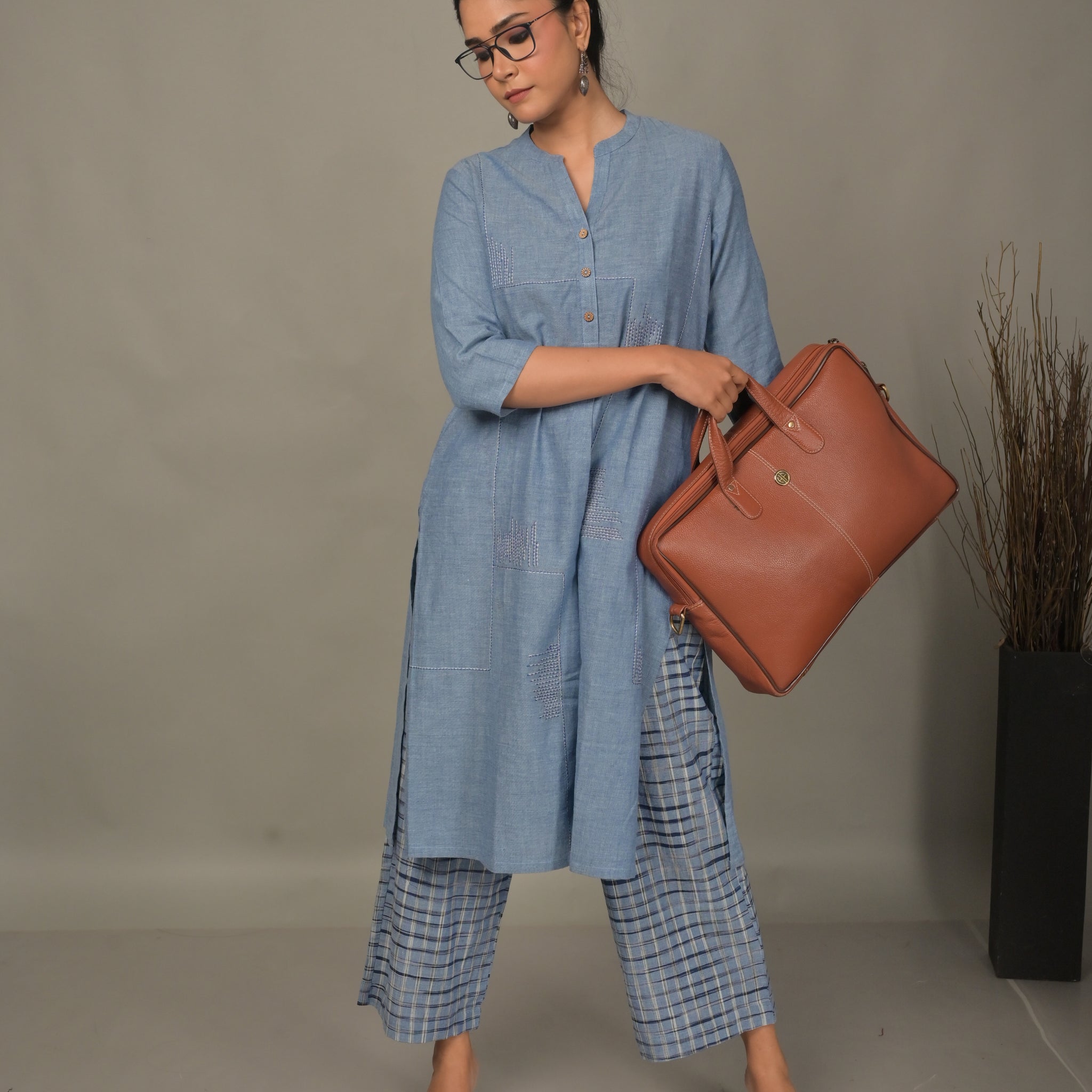 Blue Handwoven Geometric A-Line Co-ord set (Set of 2)