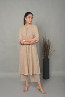 Beige Striped Handloom Cotton Front Open Dress