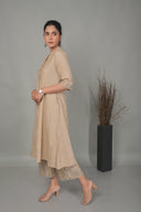 Beige Striped Handloom Cotton Front Open Dress