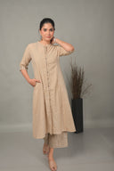 Beige Striped Handloom Cotton Front Open Dress