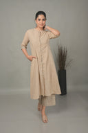 Beige Striped Handloom Cotton Kurta Set (set of 2)