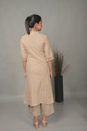 Beige Striped Handloom Cotton Front Open Dress