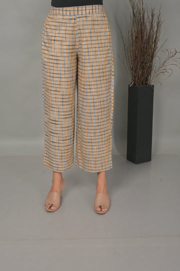 Beige Stripe Handwoven Cotton Flared Pant