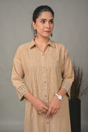 Beige Hand Embroidered Handloom Cotton Antifit Kurta Set (set of 2)