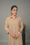 Beige Hand Embroidered Handloom Antifit Dress