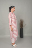 White-Red Striped Antifit Shirt Collar Kurta Set (set of 2)