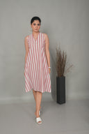White-Red Striped Halter Neck A-Line Dress