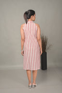 White-Red Striped Halter Neck A-Line Dress