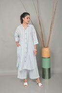 White-Blue Striped Antifit Shirt Collar Kurta Set (set of 2)